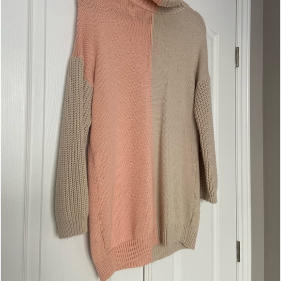 Two Tone Turtle Neck Sweater Dress - Picture 2 of 7